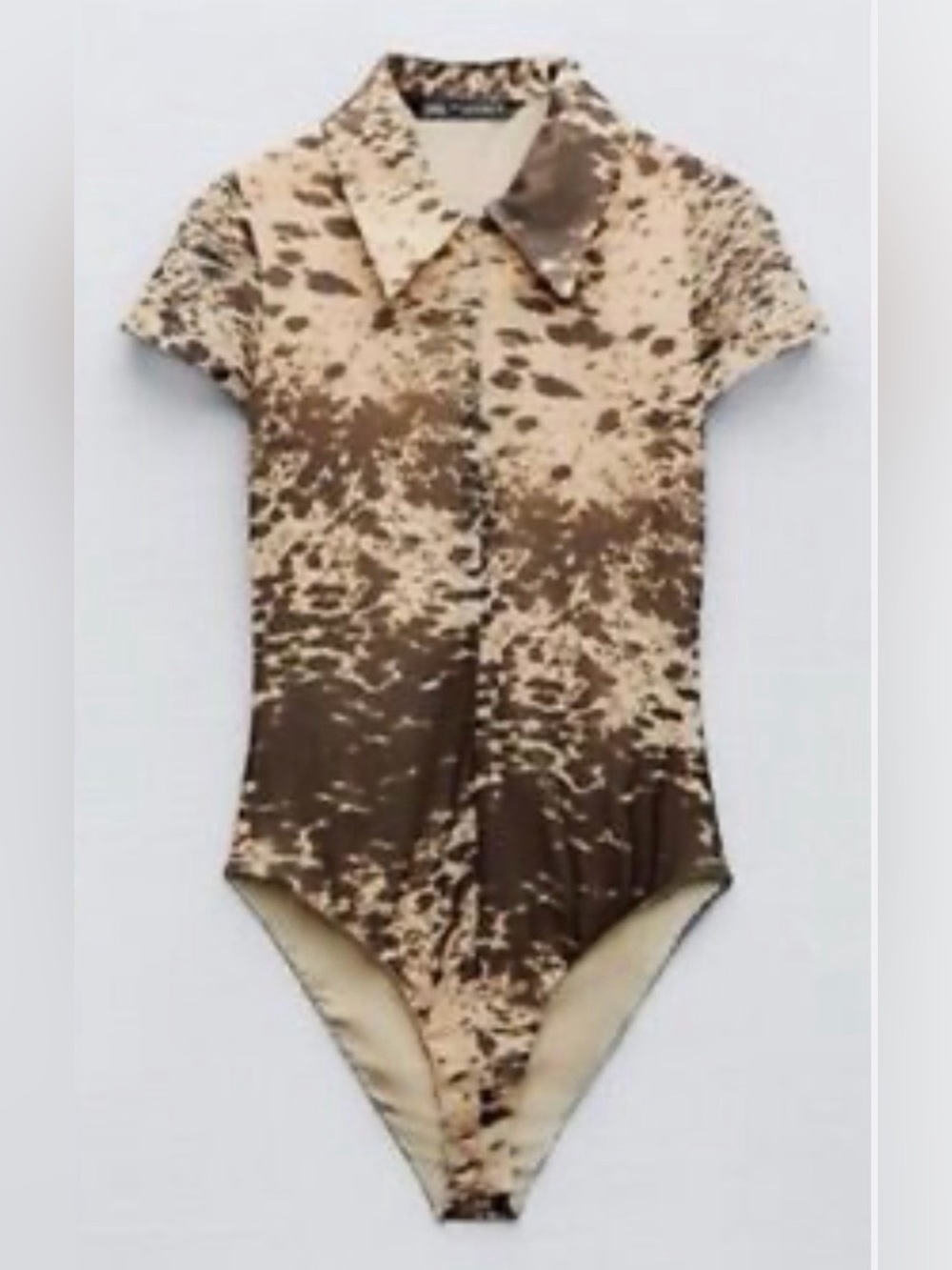 Zara Brown and Cream Printed Short-Sleeve Bodysuit